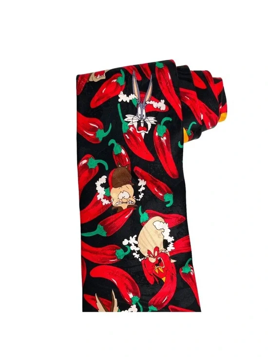 Looney Tunes Men Necktie Tie Hot Chili Pepper 1994 Cartoon Bugs Taz - Picture 3 of 10